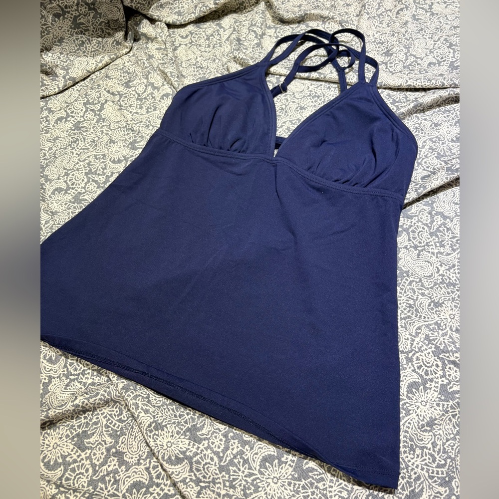 Athleta strappy swim tank tankini small navy